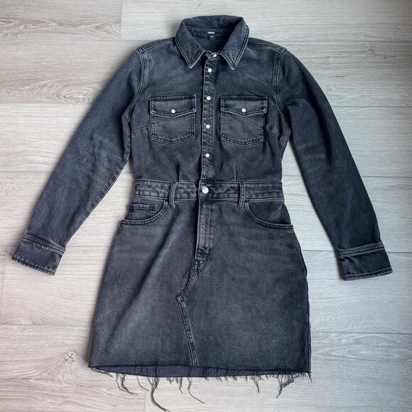 Express Washed Black Denim Button- Front Dress Sz Small - Picture 6 of 7